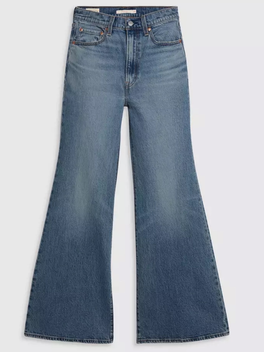 Levi's Ribcage Bell Jeans in Medium Blue Wide-Leg Flare Jeans Form Accentuating
